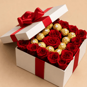 Caja Elegance Rosas & Ferrero